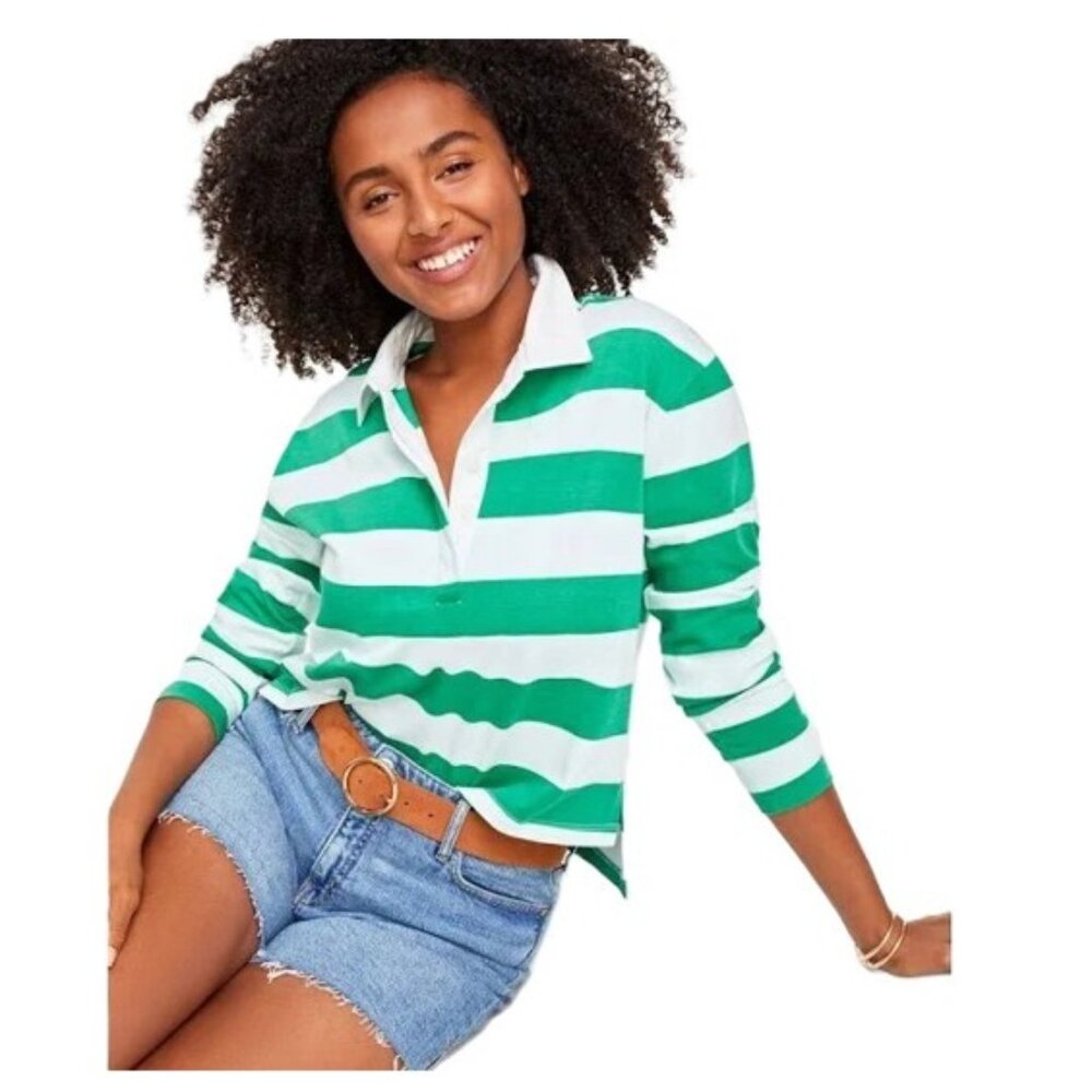 Macy's On 34Th Hi Low Hem Striped Rugby Shirt Sz XL